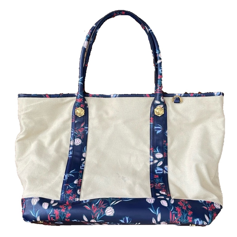 Draper James Large Canvas and Vegan Floral Print Leather Cheekwood Tote Bag